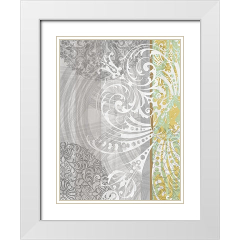Patterns Saffron II White Modern Wood Framed Art Print with Double Matting by Franklin