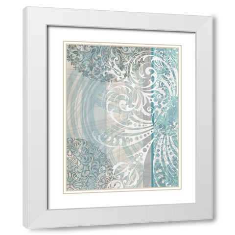 Patterns Teal II White Modern Wood Framed Art Print with Double Matting by Franklin