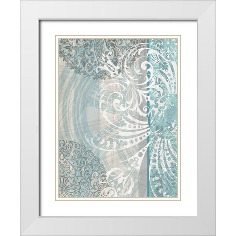 Patterns Teal II White Modern Wood Framed Art Print with Double Matting by Franklin