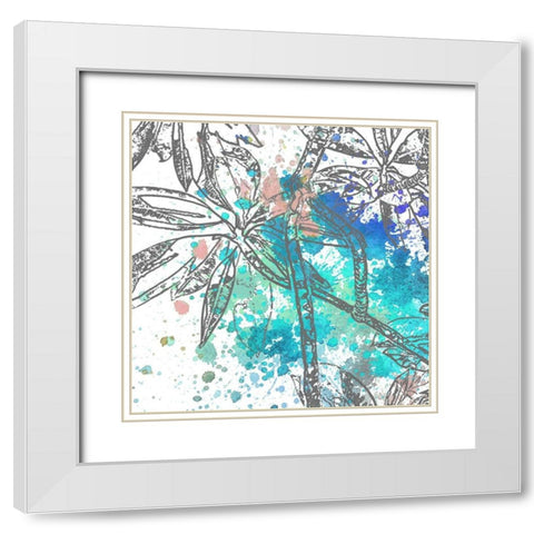 Tree Splatter Blue II White Modern Wood Framed Art Print with Double Matting by Franklin