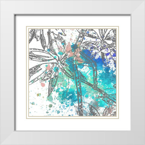 Tree Splatter Blue II White Modern Wood Framed Art Print with Double Matting by Franklin