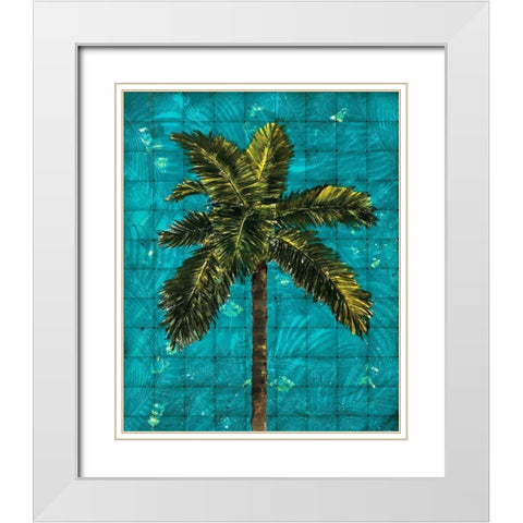 Fiesta Palm Turquoise White Modern Wood Framed Art Print with Double Matting by Simons