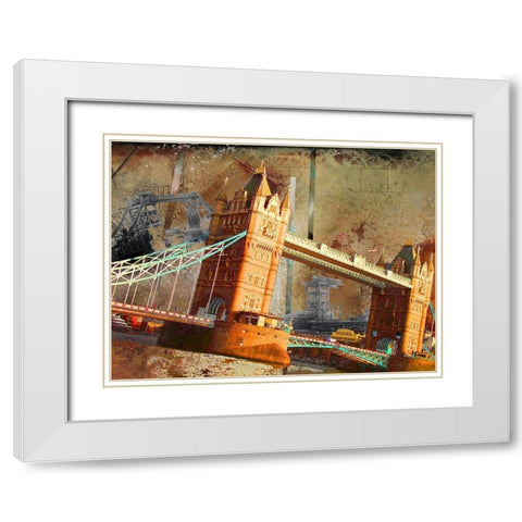 London Bridge White Modern Wood Framed Art Print with Double Matting by Simons