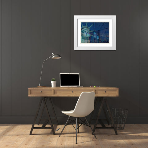 New York City Night White Modern Wood Framed Art Print with Double Matting by Simons