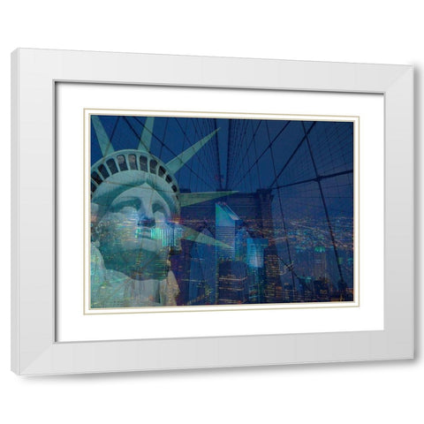 New York City Night White Modern Wood Framed Art Print with Double Matting by Simons