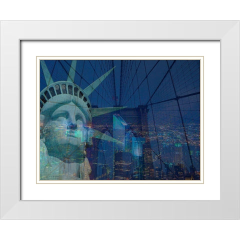 New York City Night White Modern Wood Framed Art Print with Double Matting by Simons