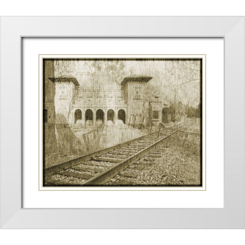 Station Railriad Collage White Modern Wood Framed Art Print with Double Matting by Simons