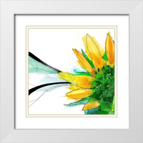 Sunflower Left White Modern Wood Framed Art Print with Double Matting by Johnson