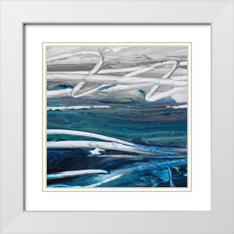 Blue Wave II White Modern Wood Framed Art Print with Double Matting by King