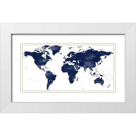 Navy Map White Modern Wood Framed Art Print with Double Matting by Phillip, Jamie