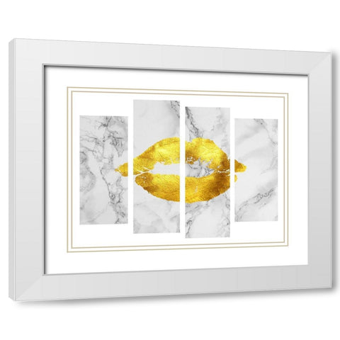 Gold Lips White Modern Wood Framed Art Print with Double Matting by Phillip, Jamie