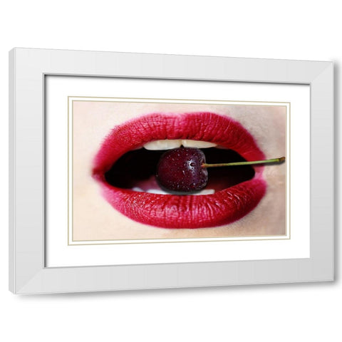 Cherry Lips White Modern Wood Framed Art Print with Double Matting by Phillip, Jamie