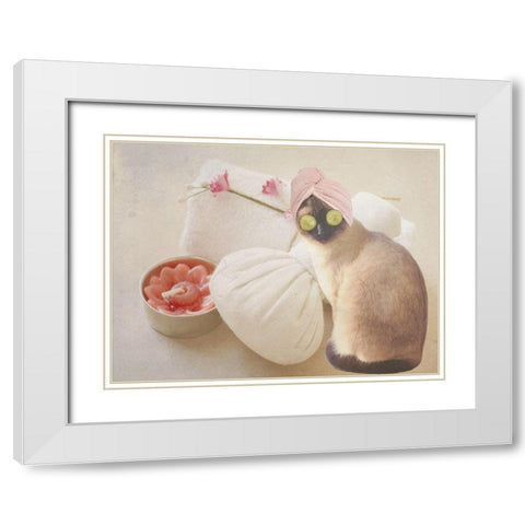 Members Only Cat Spa White Modern Wood Framed Art Print with Double Matting by Phillip, Jamie