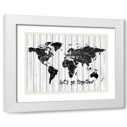 Lets Go Map White Modern Wood Framed Art Print with Double Matting by Phillip, Jamie