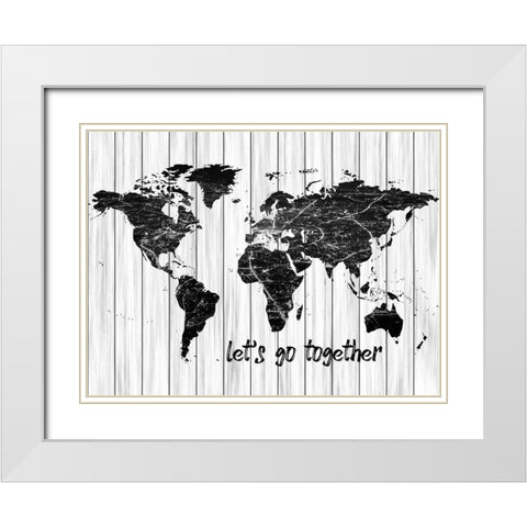 Lets Go Map White Modern Wood Framed Art Print with Double Matting by Phillip, Jamie