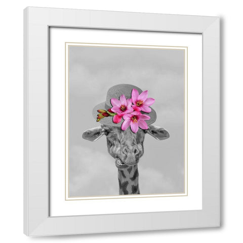 Giraffe Floral White Modern Wood Framed Art Print with Double Matting by Phillip, Jamie