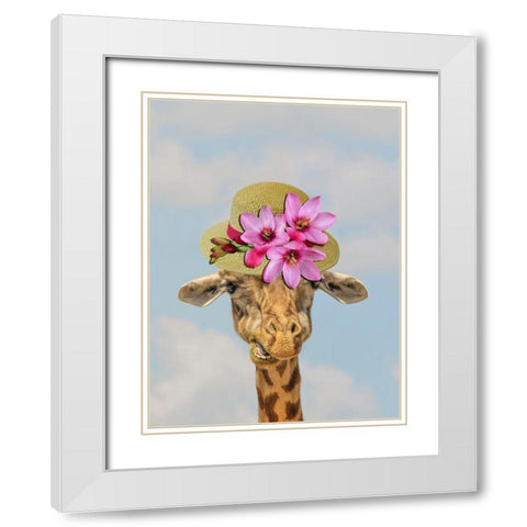 Giraffe Floral 2 White Modern Wood Framed Art Print with Double Matting by Phillip, Jamie
