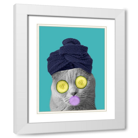 Bubble  Bath Cat White Modern Wood Framed Art Print with Double Matting by Phillip, Jamie