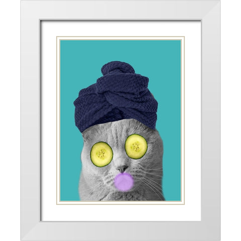 Bubble  Bath Cat White Modern Wood Framed Art Print with Double Matting by Phillip, Jamie