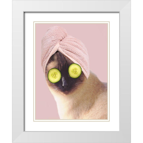 Spa Cat 2 White Modern Wood Framed Art Print with Double Matting by Phillip, Jamie