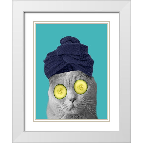 Spa Cat 3 White Modern Wood Framed Art Print with Double Matting by Phillip, Jamie