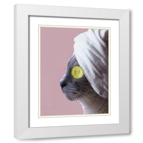 Spa Cat  White Modern Wood Framed Art Print with Double Matting by Phillip, Jamie