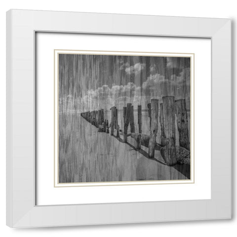 Black and White Beach White Modern Wood Framed Art Print with Double Matting by Phillip, Jamie