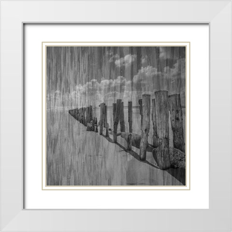 Black and White Beach White Modern Wood Framed Art Print with Double Matting by Phillip, Jamie