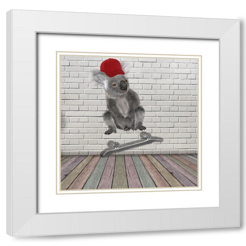 Kick Flip Koala White Modern Wood Framed Art Print with Double Matting by Phillip, Jamie