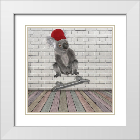 Kick Flip Koala White Modern Wood Framed Art Print with Double Matting by Phillip, Jamie