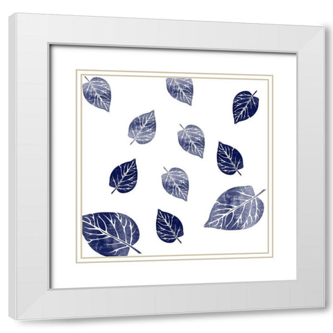 Blue Leaves White Modern Wood Framed Art Print with Double Matting by Phillip, Jamie