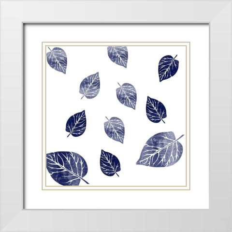 Blue Leaves White Modern Wood Framed Art Print with Double Matting by Phillip, Jamie