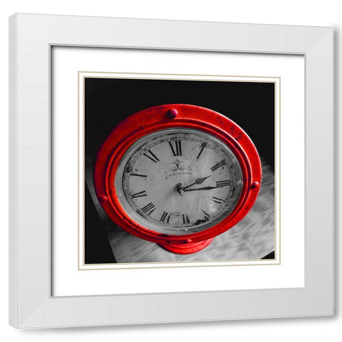 Red Clock White Modern Wood Framed Art Print with Double Matting by Phillip, Jamie