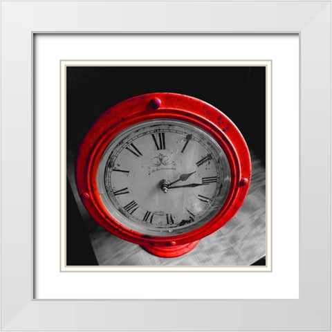 Red Clock White Modern Wood Framed Art Print with Double Matting by Phillip, Jamie