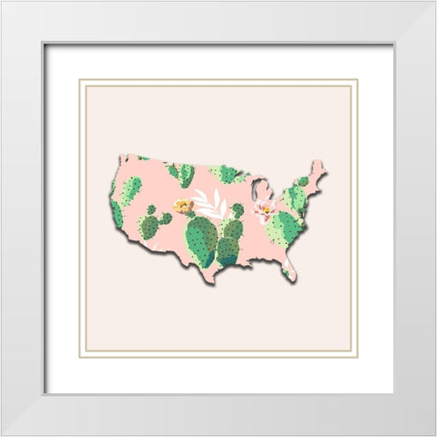 USA Map White Modern Wood Framed Art Print with Double Matting by Phillip, Jamie