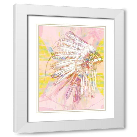 Indian War Bonnet Pink White Modern Wood Framed Art Print with Double Matting by Urban Road