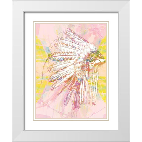 Indian War Bonnet Pink White Modern Wood Framed Art Print with Double Matting by Urban Road