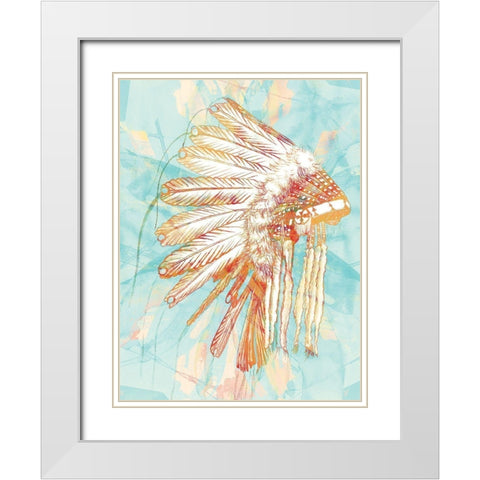 Indian War Bonnet Blue White Modern Wood Framed Art Print with Double Matting by Urban Road