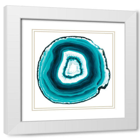 Agate Slice Aqua White Modern Wood Framed Art Print with Double Matting by Urban Road