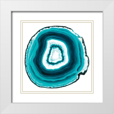 Agate Slice Aqua White Modern Wood Framed Art Print with Double Matting by Urban Road