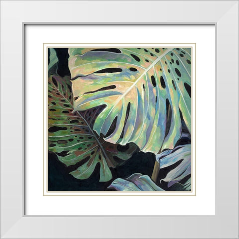 Midnight Monstera II Art Print White Modern Wood Framed Art Print with Double Matting by Urban Road