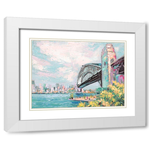 Harbour Bridge White Modern Wood Framed Art Print with Double Matting by Urban Road