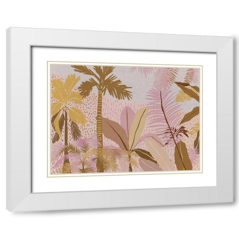 Pink Palms White Modern Wood Framed Art Print with Double Matting by Urban Road