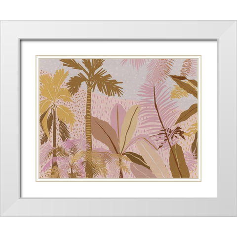 Pink Palms White Modern Wood Framed Art Print with Double Matting by Urban Road