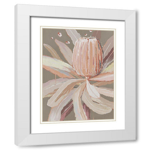 Peach Banskia White Modern Wood Framed Art Print with Double Matting by Urban Road