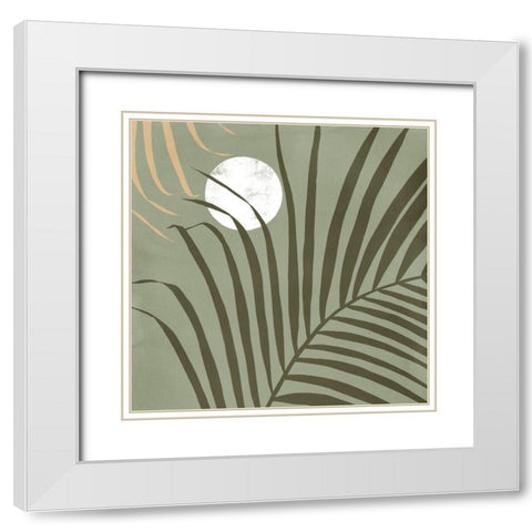 Sunset Palm Green White Modern Wood Framed Art Print with Double Matting by Urban Road