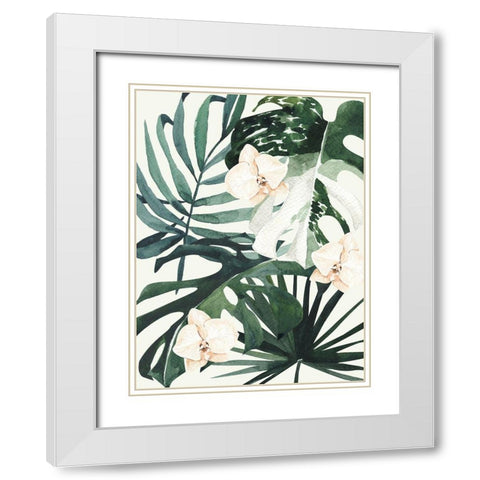 Tropical Leaves Green I Poster White Modern Wood Framed Art Print with Double Matting by Urban Road