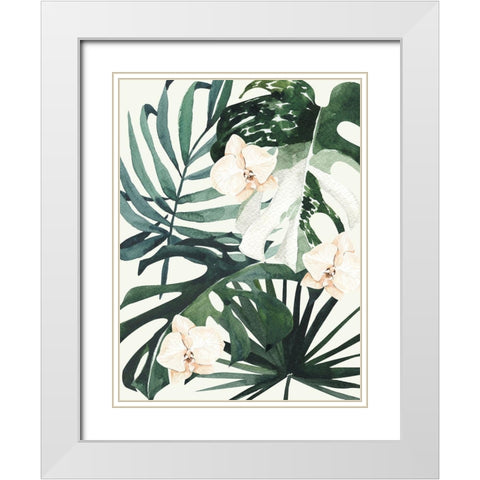 Tropical Leaves Green I Poster White Modern Wood Framed Art Print with Double Matting by Urban Road