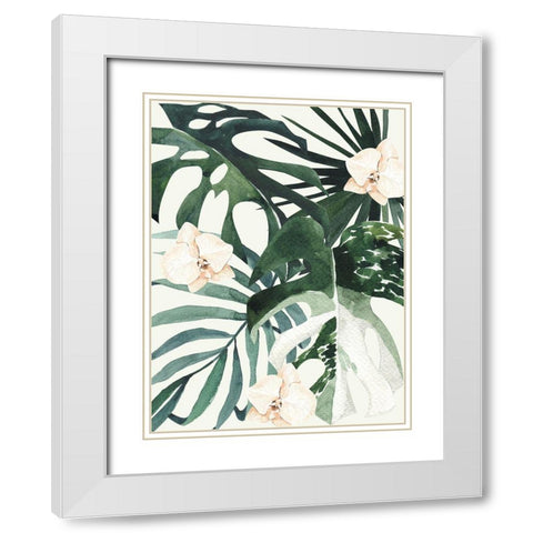 Tropical Leaves Green II Poster White Modern Wood Framed Art Print with Double Matting by Urban Road