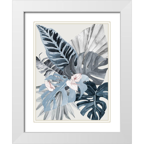 Tropical Leaves Blue II Poster White Modern Wood Framed Art Print with Double Matting by Urban Road